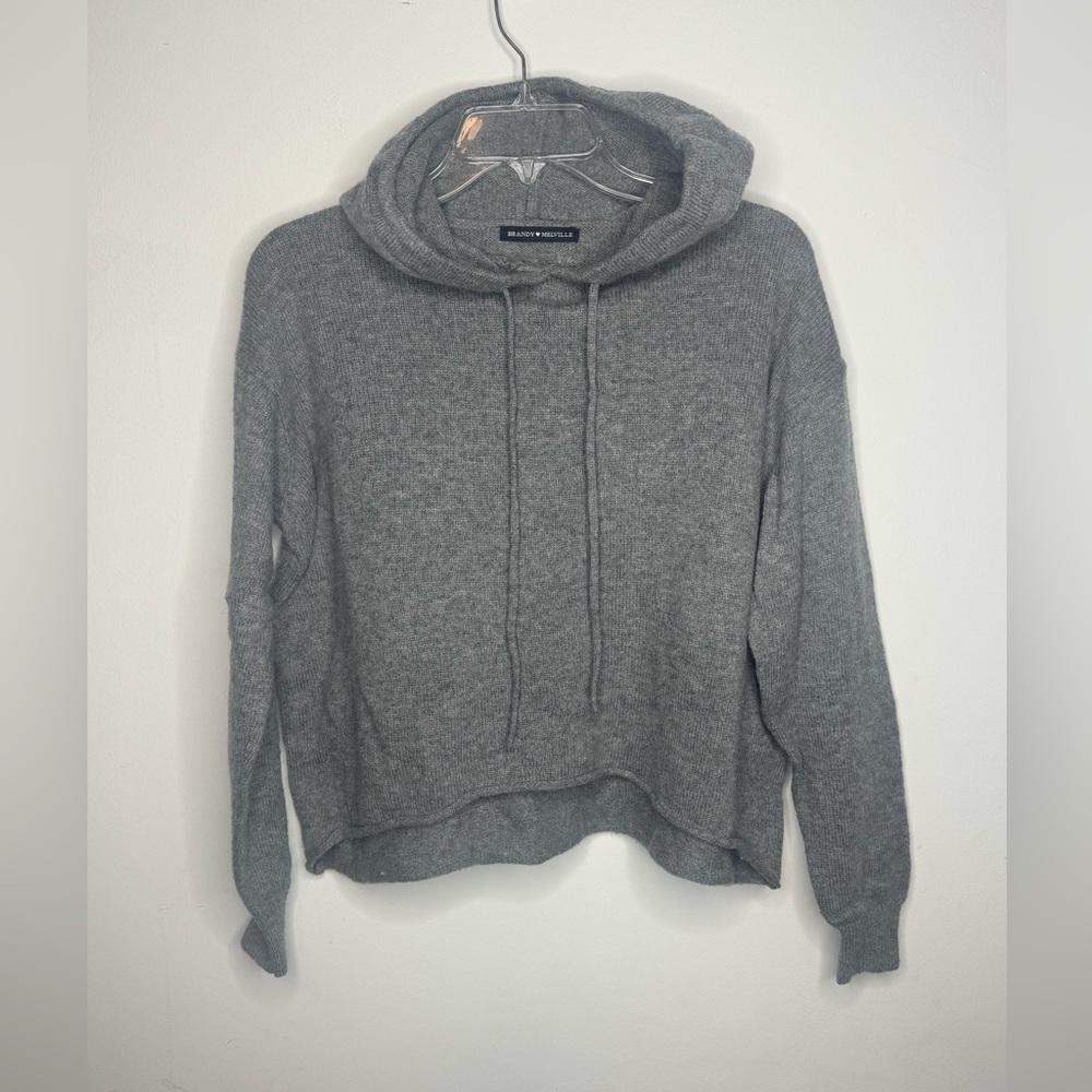 Brandy Melville small wool blend cropped oversize hooded sweater gray hoodie